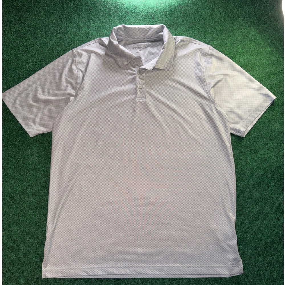 Cypress Club Mens Large Gray Diamond Pattern Performance Golf Polo Shirt L